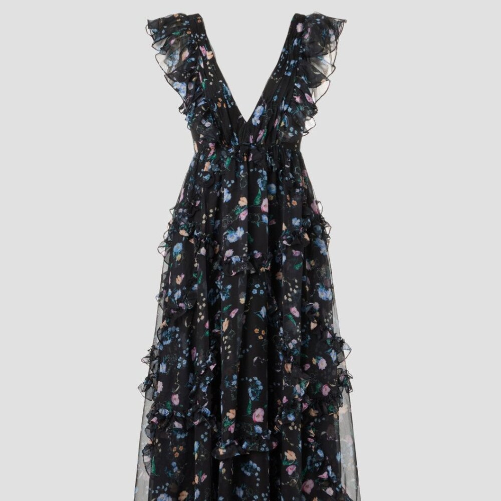 Ieena for Mac Duggal Ruffled Floral Gown, Size 14 - Picture 4 of 16